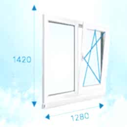 Двухстворчатое пластиковое окно 1280x1420мм