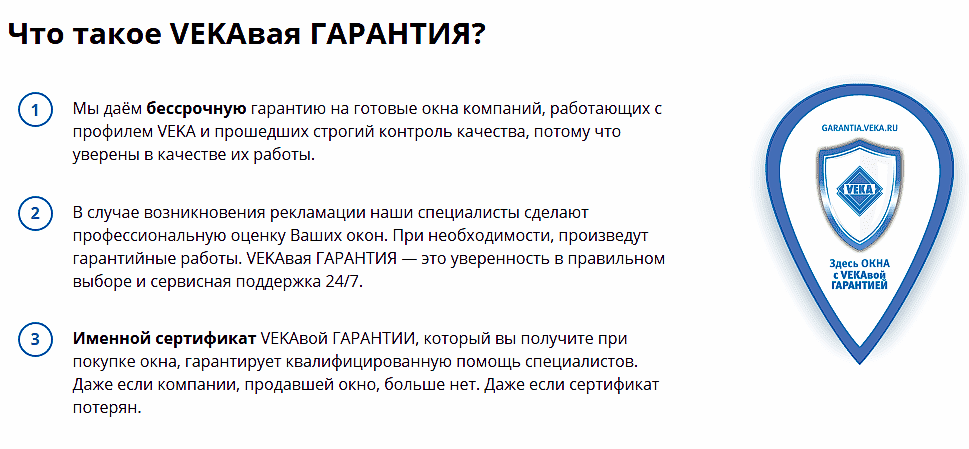 Veka гарантия